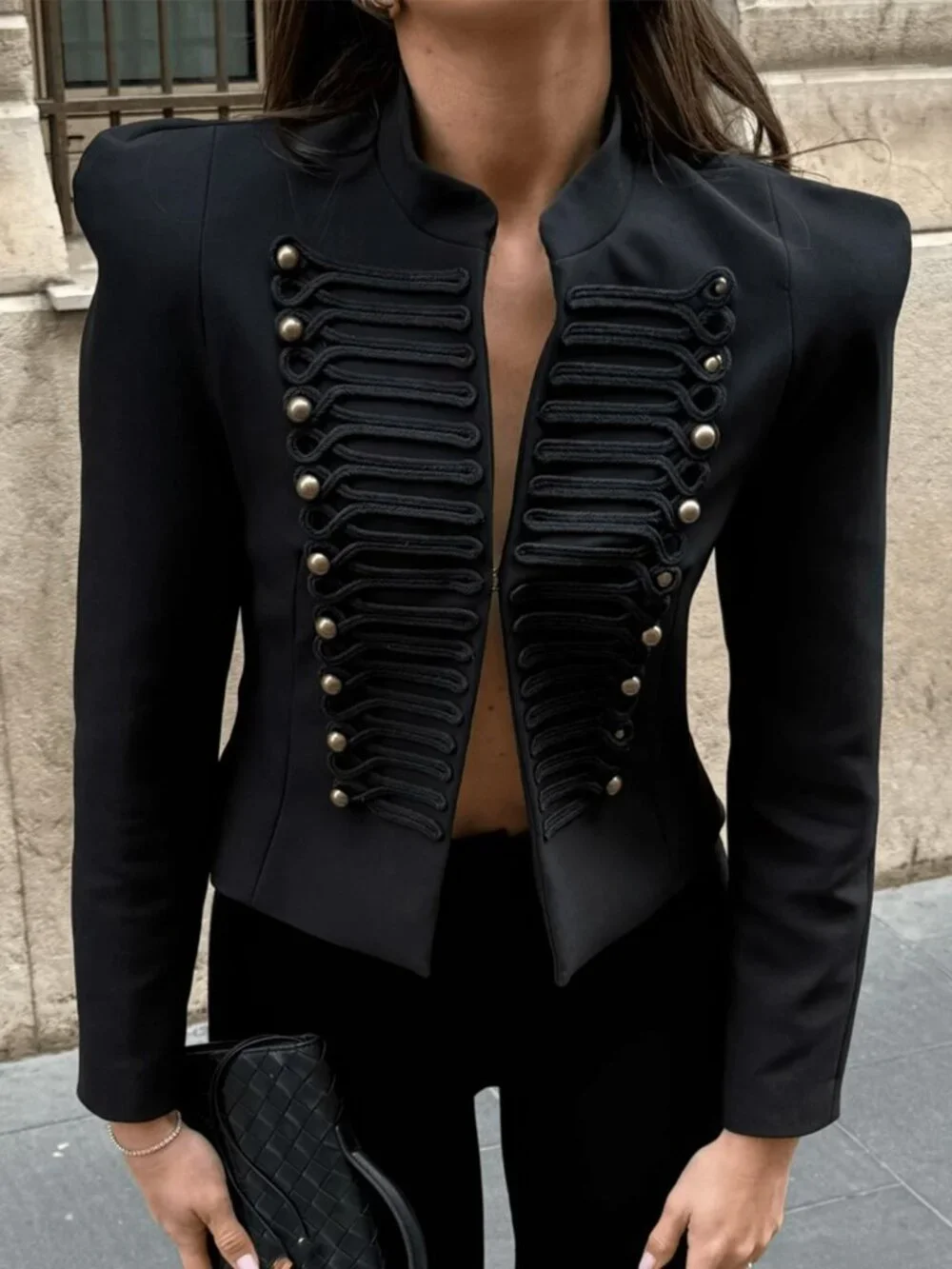 Black Casual Women's Fitted Office Jacket